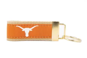 Texas Longhorns Collegiate Woven Ribbon Key Chain. University of Texas Key Fob. UT Longhorns Gift. Hook 'Em Merch. Brass Clasp and O-Ring.