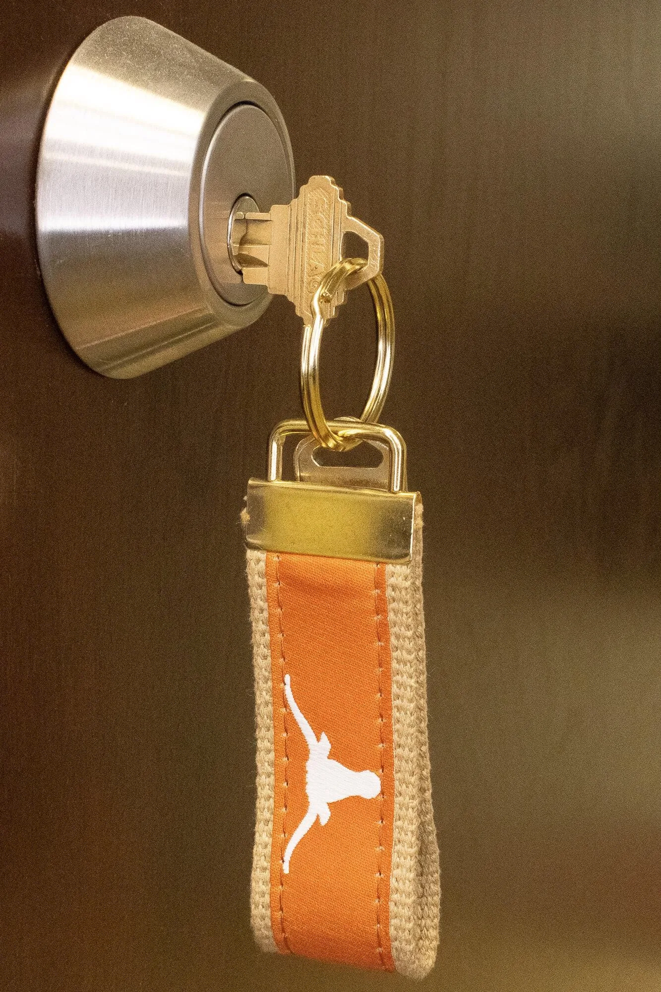 Texas Longhorns Collegiate Woven Ribbon Key Chain. University of Texas Key Fob. UT Longhorns Gift. Hook 'Em Merch. Brass Clasp and O-Ring.