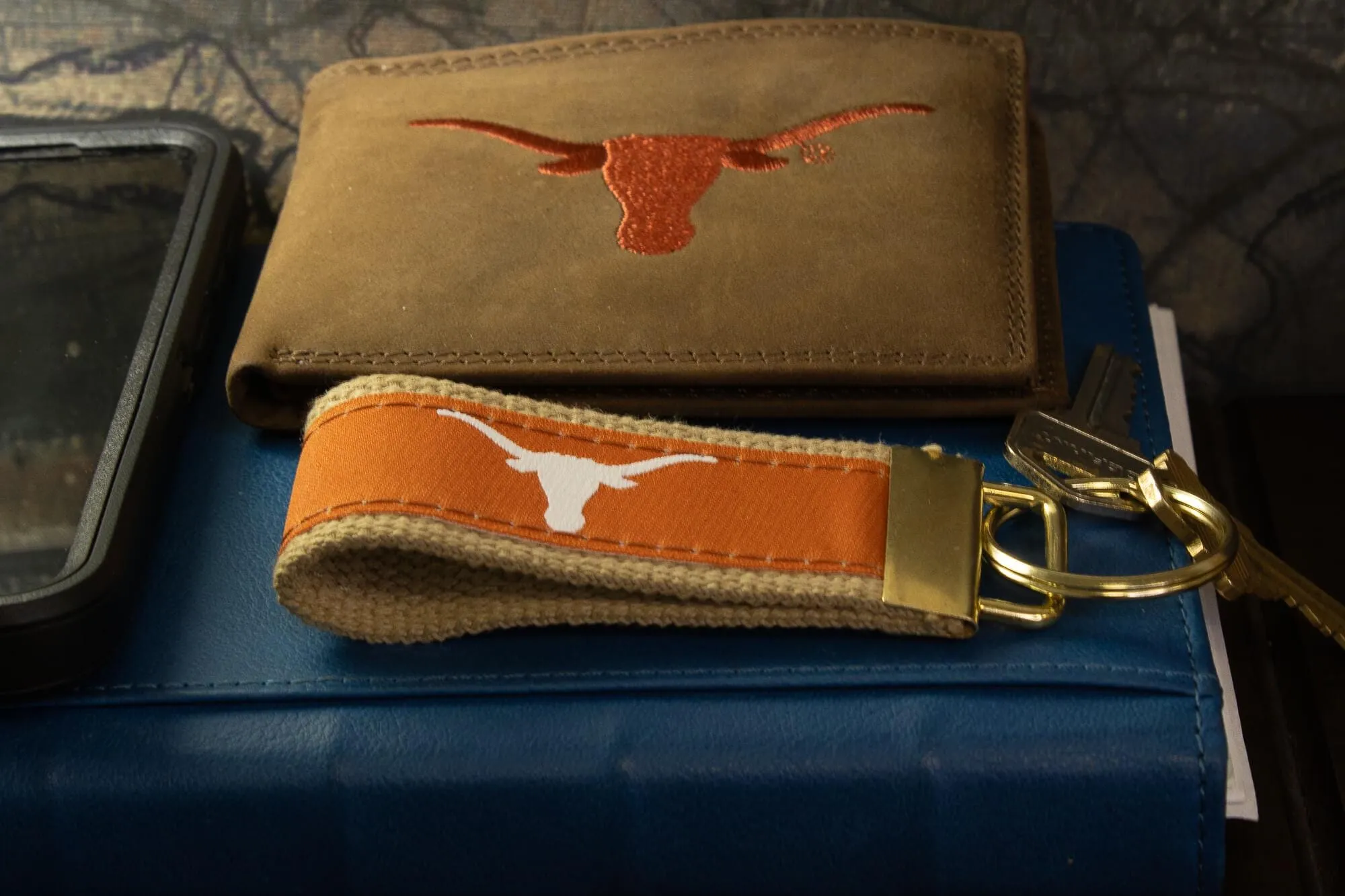 Texas Longhorns Collegiate Woven Ribbon Key Chain. University of Texas Key Fob. UT Longhorns Gift. Hook 'Em Merch. Brass Clasp and O-Ring.
