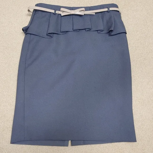 The Limited Peplum Skirt with Removable Bow Belt - Gray Blue - Size 2