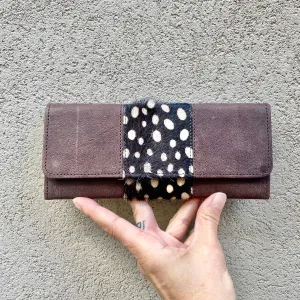 Tonya Cowhide and Leather Slimline Wallet - Chocolate, Black with Spots