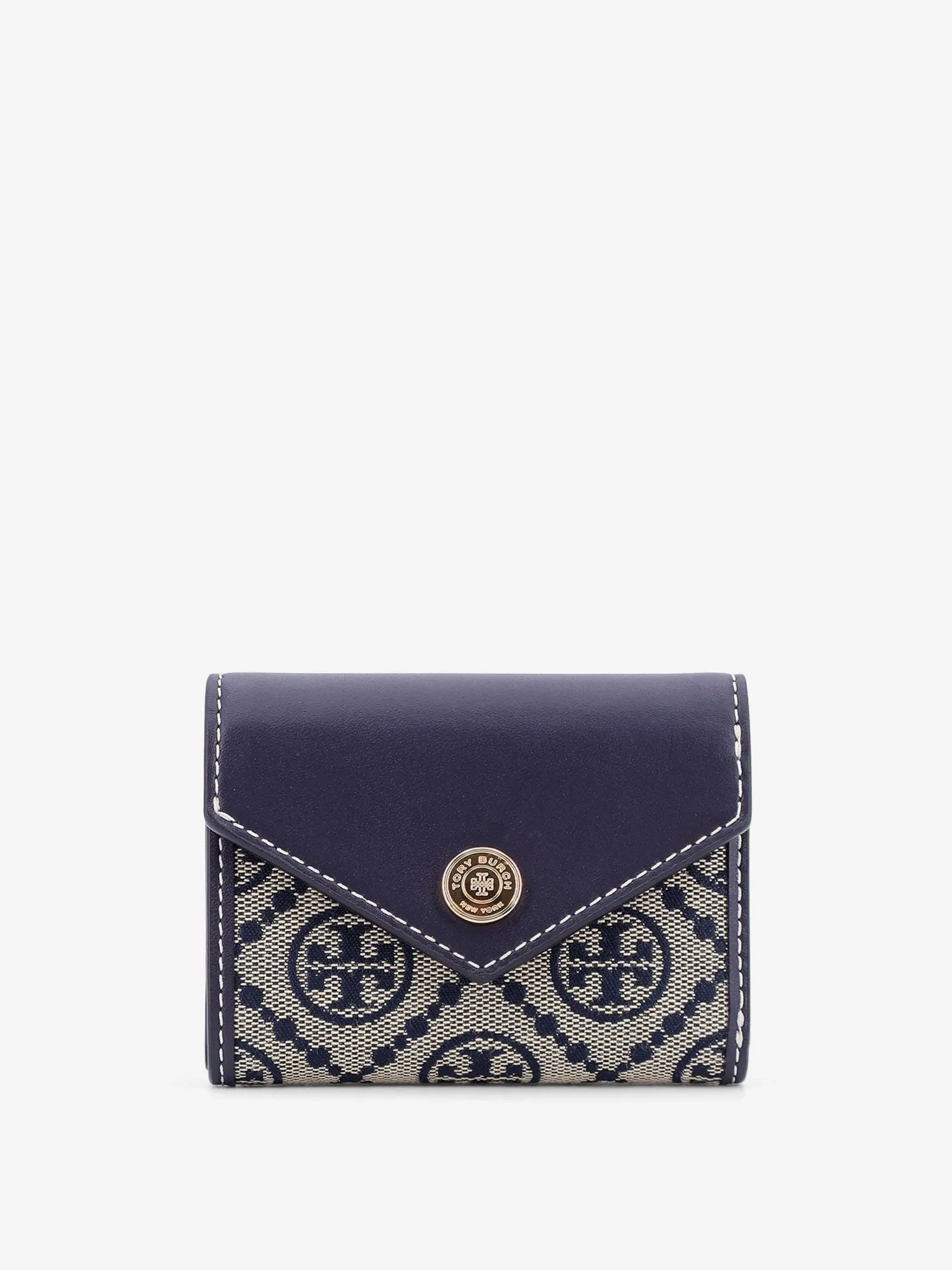 Tory Burch Leather And T Monogram Fabric Wallet