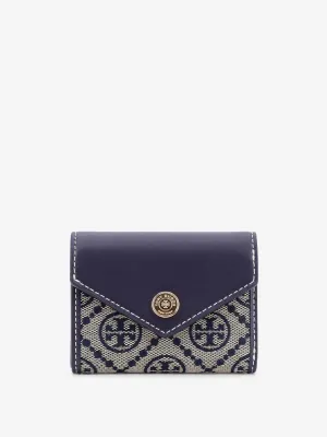 Tory Burch Leather And T Monogram Fabric Wallet