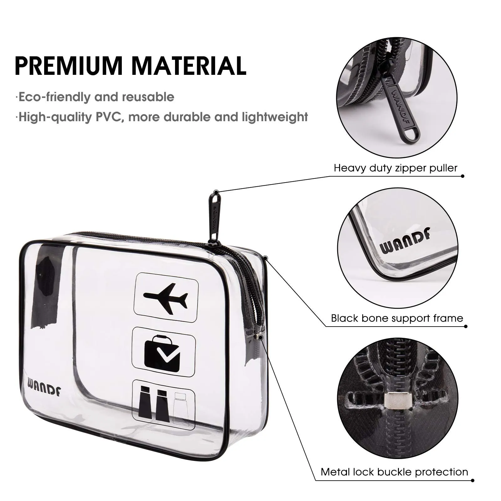 TSA Approved Clear Travel Toiletry Bag wih Zippers Carry-on Travel Accessories Quart Size Toiletries Cosmetic Pouch Makeup Bags for Men and Women (3pcs)