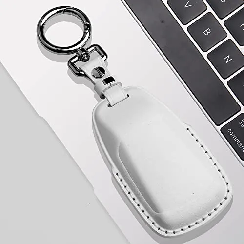 Tukellen for Audi Key Fob Cover Genuine Leather with Keychain,Leather Key Case Protector Compatible Audi A4 Q7 Q5 TT A3 A6 SQ5 R8 S5 Smart Key-White