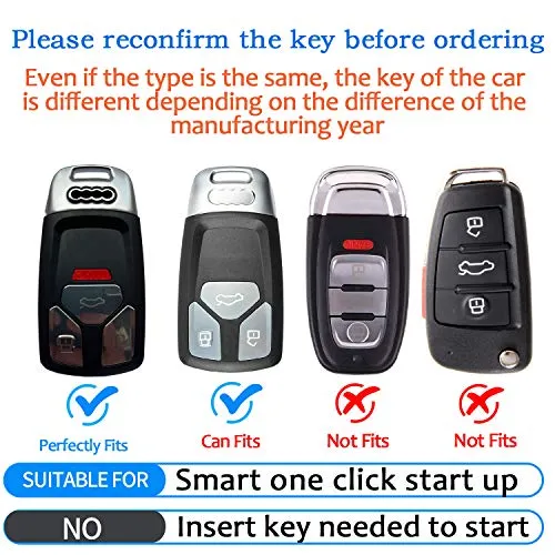 Tukellen for Audi Key Fob Cover Genuine Leather with Keychain,Leather Key Case Protector Compatible Audi A4 Q7 Q5 TT A3 A6 SQ5 R8 S5 Smart Key-White