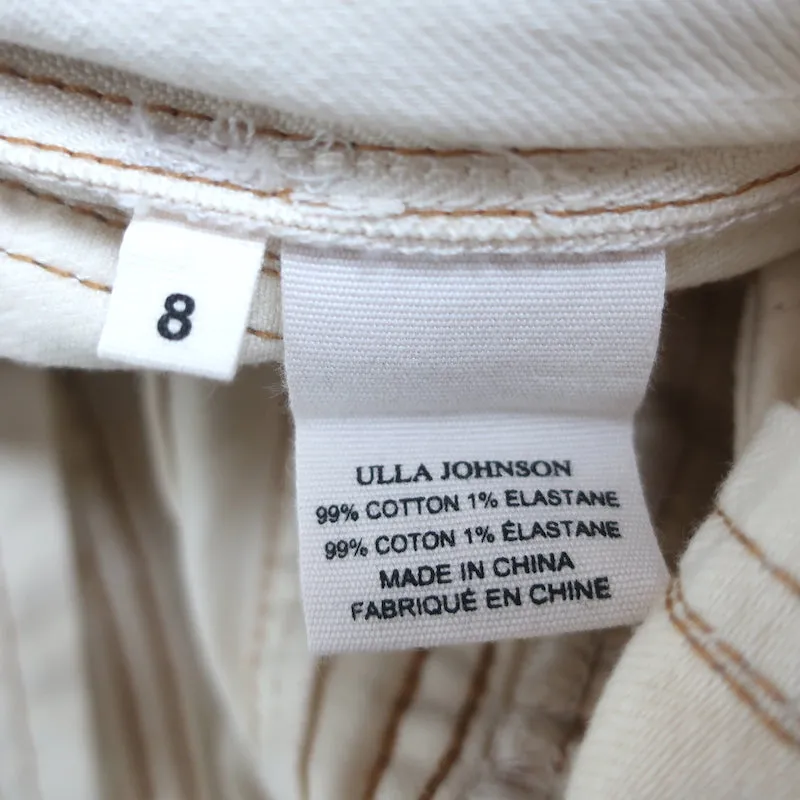 Ulla Johnson Paperbag-Waist Denim Midi Skirt Ivory Size 8