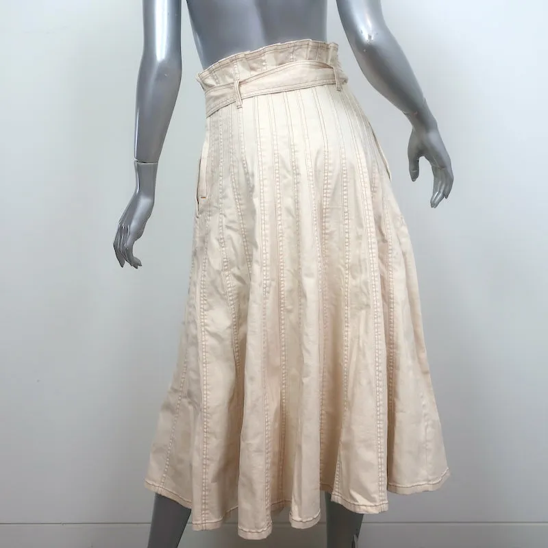 Ulla Johnson Paperbag-Waist Denim Midi Skirt Ivory Size 8