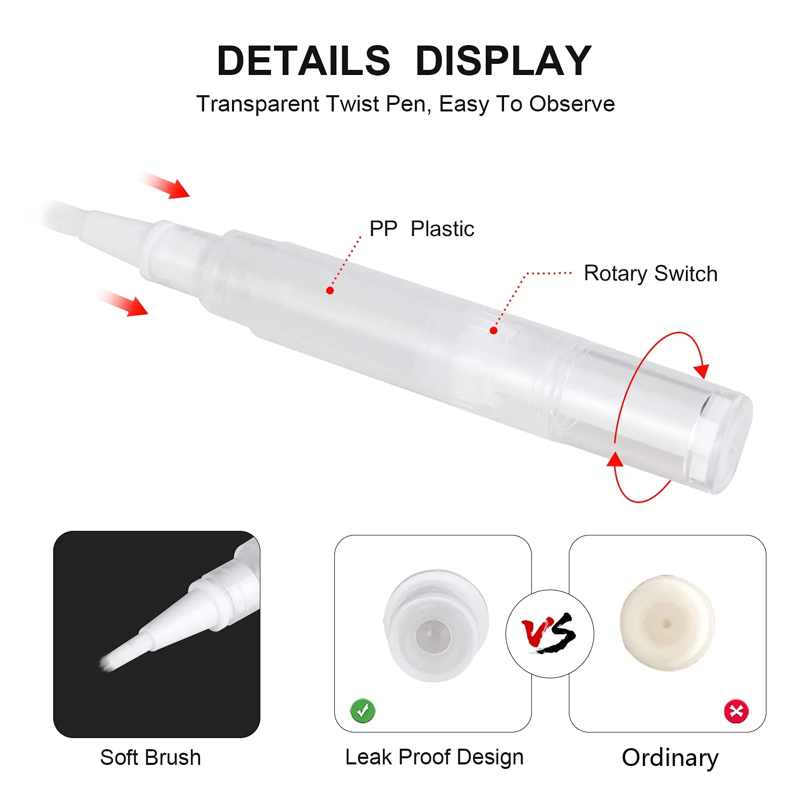UPZIGS 10 pcs 5ml Empty Cuticle Oil Pen, Nail Oil Twist Pen with Brush, Eyelash Growth Liquid Tube, Cosmetic Lip Gloss Container