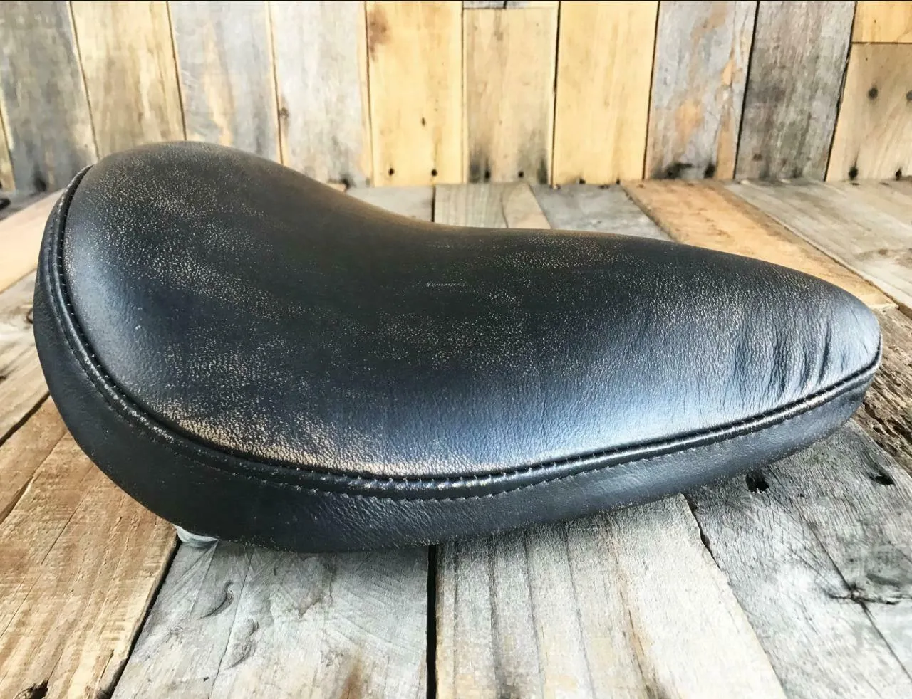 Vintage Blk Dist Leather Seat Spring Solo Chopper Harley Sportster Bates Honda
