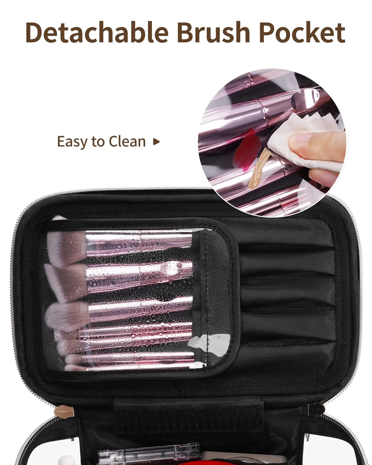 Wandering Nature Clear Makeup Bag,Transparent Travel Make Up Organizer Cosmetic Brush Bags for Women with Divider and Brush Compartment, Patent Pending