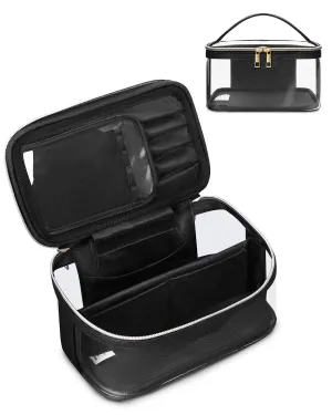 Wandering Nature Clear Makeup Bag,Transparent Travel Make Up Organizer Cosmetic Brush Bags for Women with Divider and Brush Compartment, Patent Pending