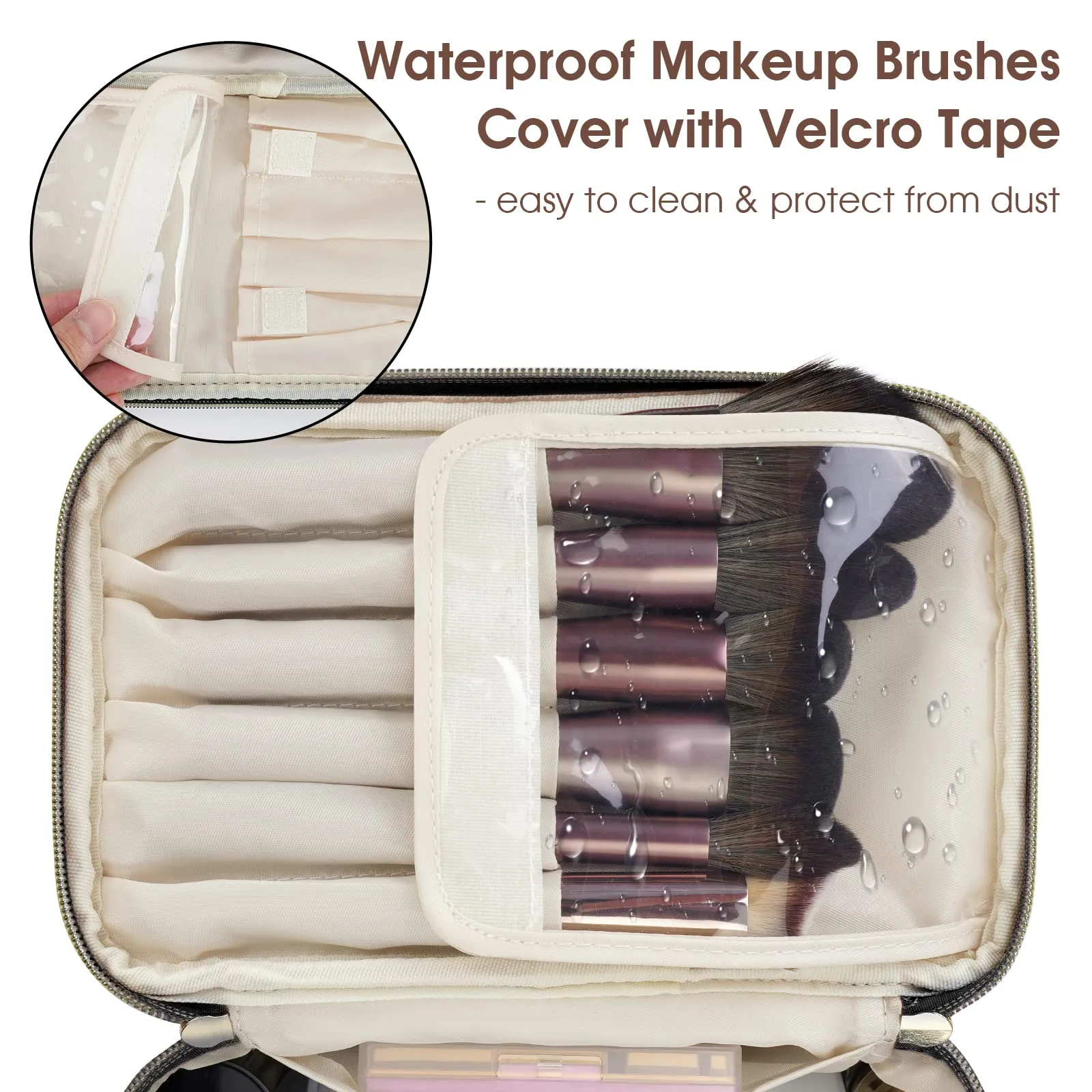 Wandering Nature Makeup Bag, Travel Make Up Organizer Cosmetic Brush Bags Case for Women in Vegan Leather, Black, Patent Pending
