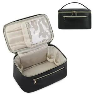 Wandering Nature Makeup Bag, Travel Make Up Organizer Cosmetic Brush Bags Case for Women in Vegan Leather, Black, Patent Pending