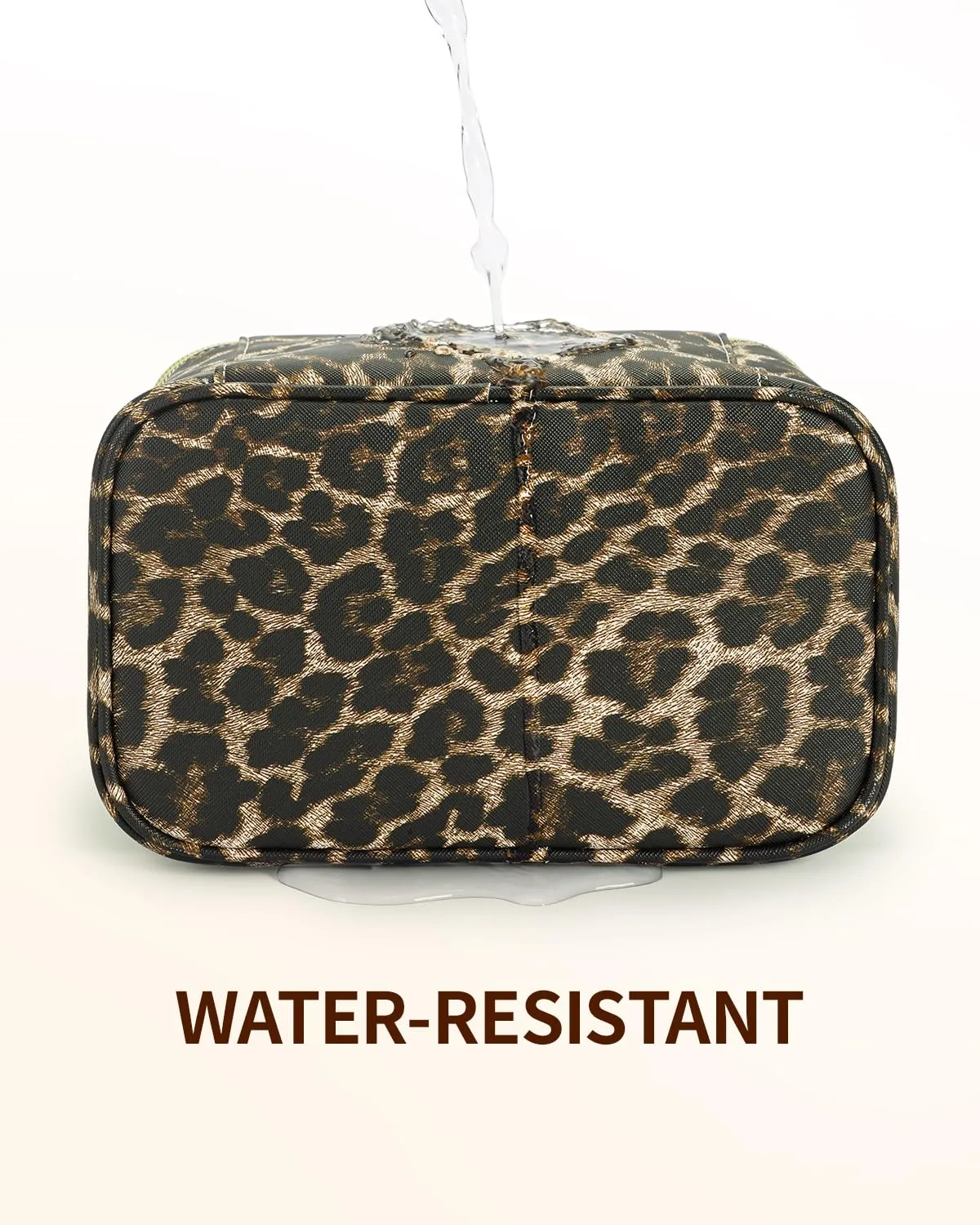 Wandering Nature Makeup Bag, Travel Make Up Organizer Cosmetic Brush Bags Case for Women in Vegan Leather, Leopard Print, Patent Pending