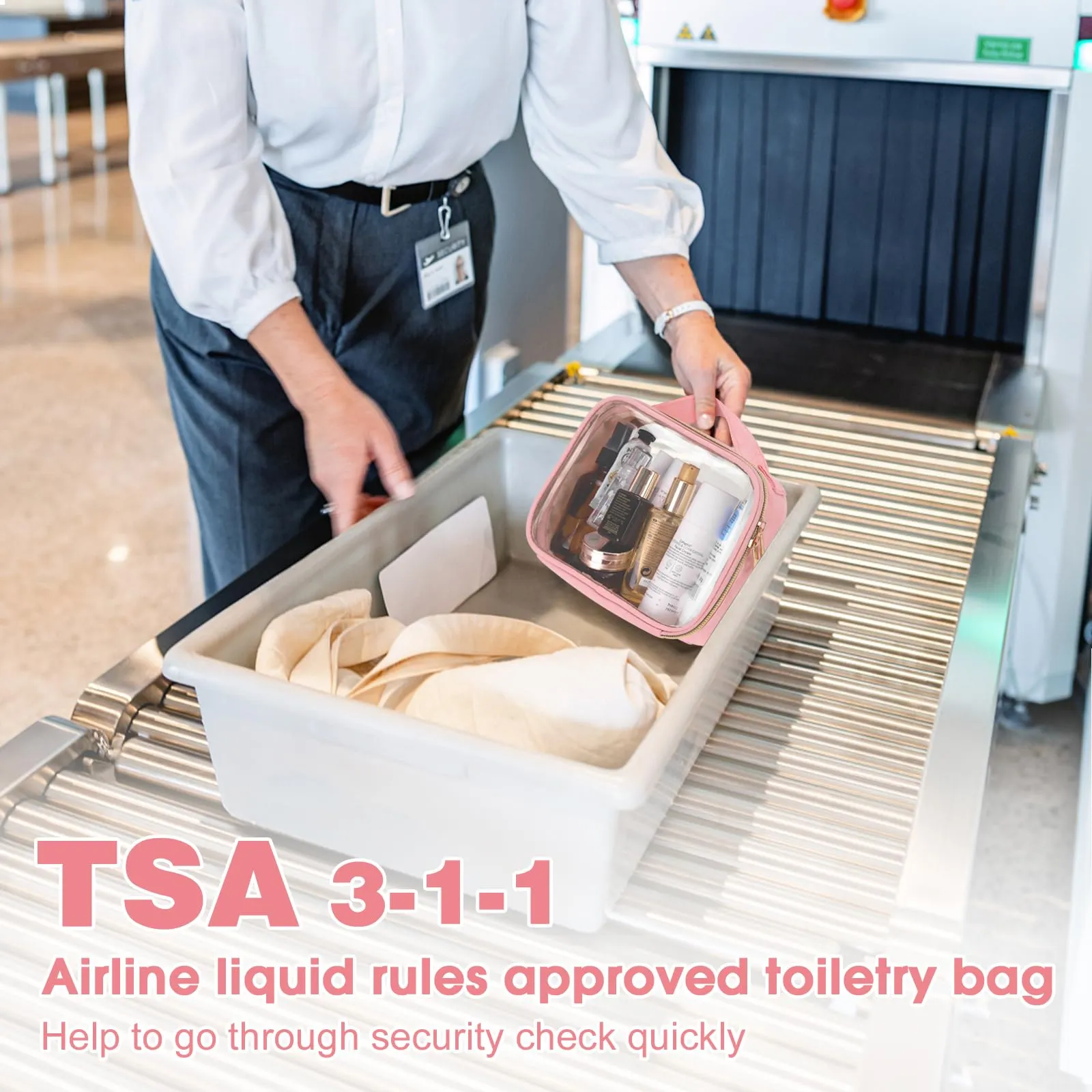 Wedama TSA Approved Toiletry Bag, 2 Pack Clear Makeup Bags with Handles, Quart Size Clear Toiletry Bags, PVC Clear Cosmetic Bags for Women and Men, Carry on Airport Airline Compliant Bag, Pink