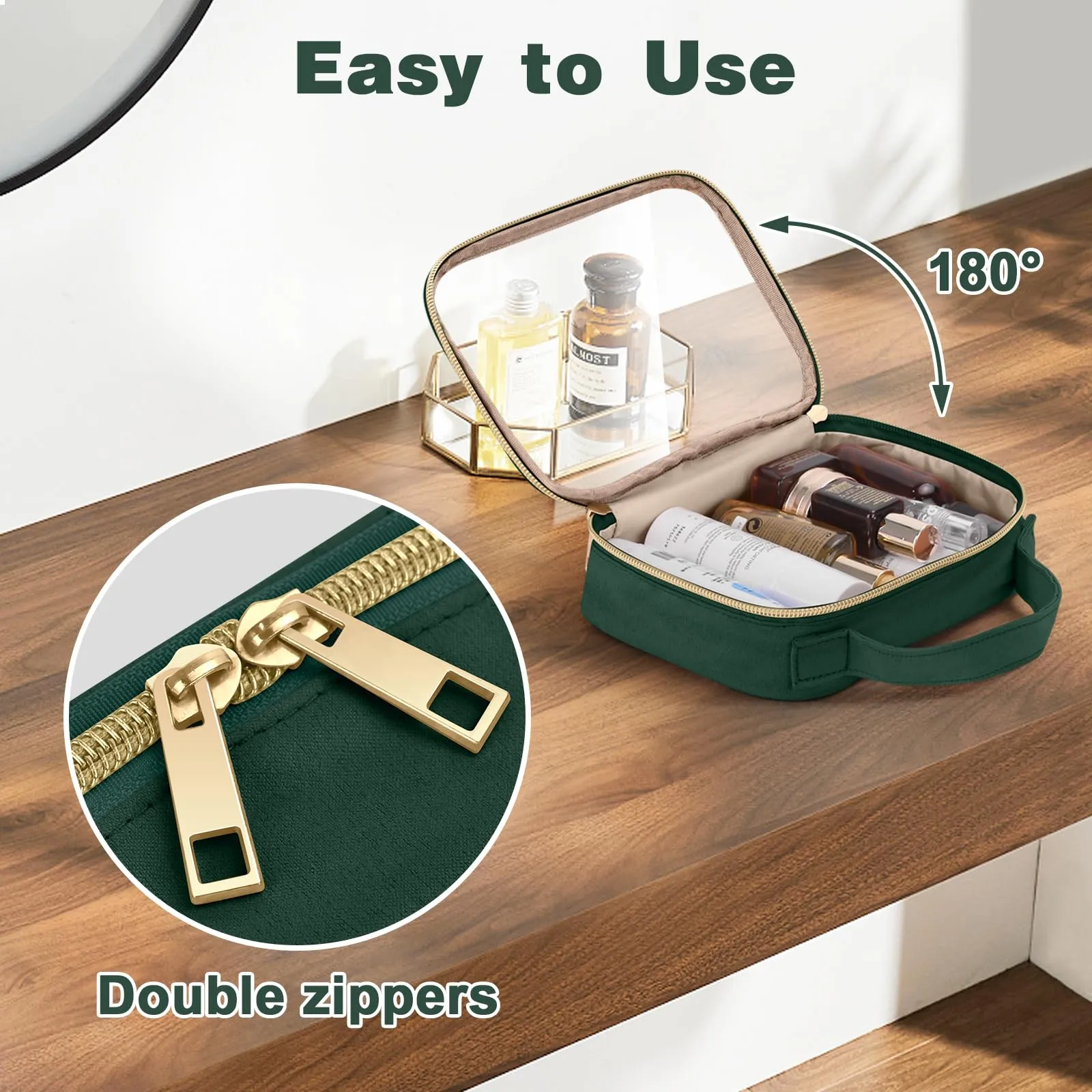 Wedama TSA Approved Toiletry Bag, 2 Pack Clear Makeup Bags with Handles, Quart Size Clear Toiletry Bags, PVC Cosmetic Bags for Women and Men, Carry on Airport Airline Compliant Bag, Dark Green