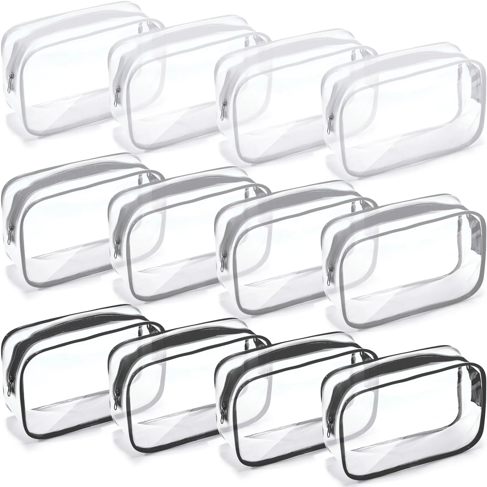Weewooday 12 Pieces Clear Cosmetics Bag PVC Zippered Clear Toiletry Carry Pouch Cosmetic Makeup Bag Waterproof Makeup Vinyl Plastic Organizer Case for Vacation Bathroom(Multicolor,Medium)