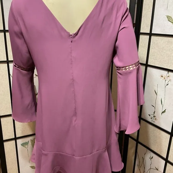 WHITE House Black Market Mauve Dress with Bell Sleeves and Lace Inserts