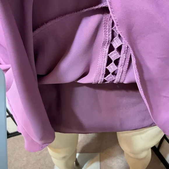 WHITE House Black Market Mauve Dress with Bell Sleeves and Lace Inserts