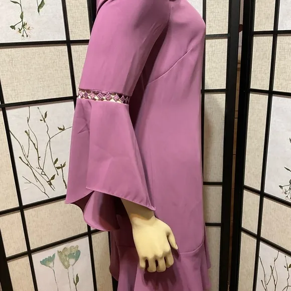 WHITE House Black Market Mauve Dress with Bell Sleeves and Lace Inserts