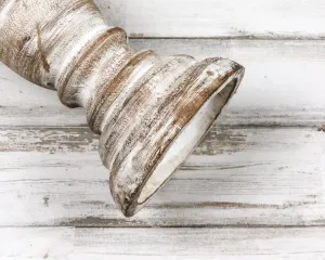 Whitewashed wooden pillar candle holder