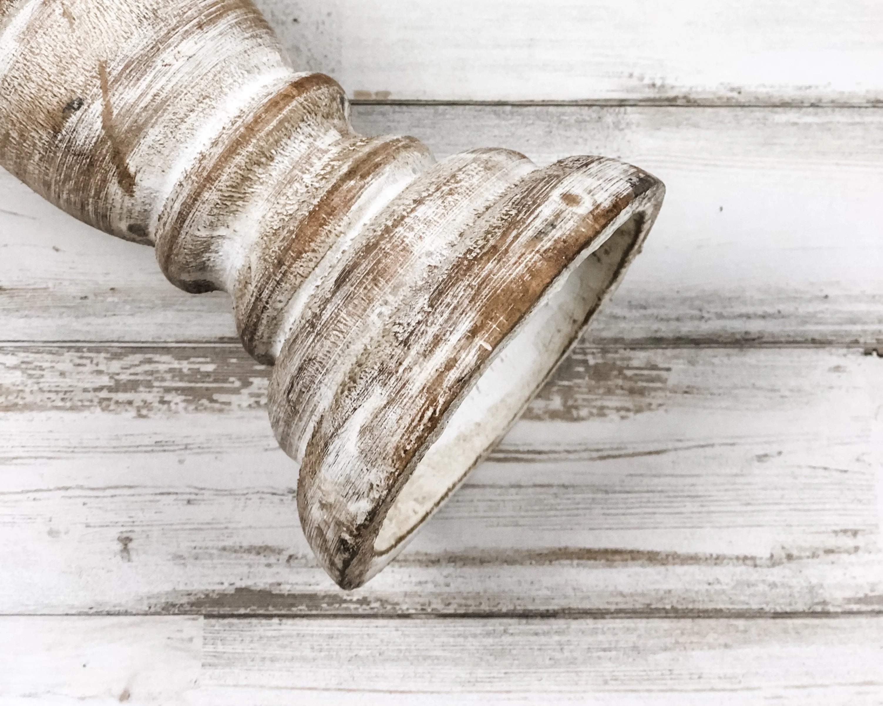 Whitewashed wooden pillar candle holder