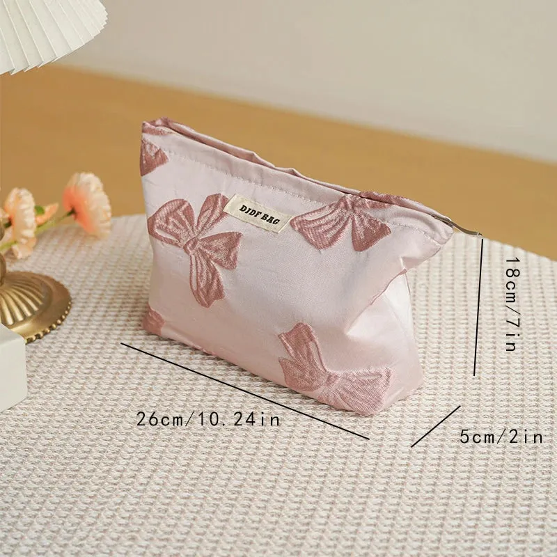 Women's Makeup Bag Pink Bow Large Capacity Makeup Bag Portable Canvas Cosmetic Bag