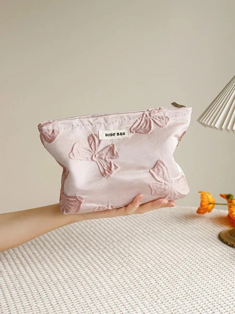 Women's Makeup Bag Pink Bow Large Capacity Makeup Bag Portable Canvas Cosmetic Bag