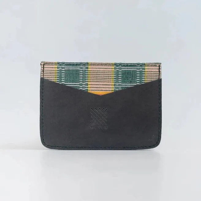Woven Card Holder - Sage Green Leather