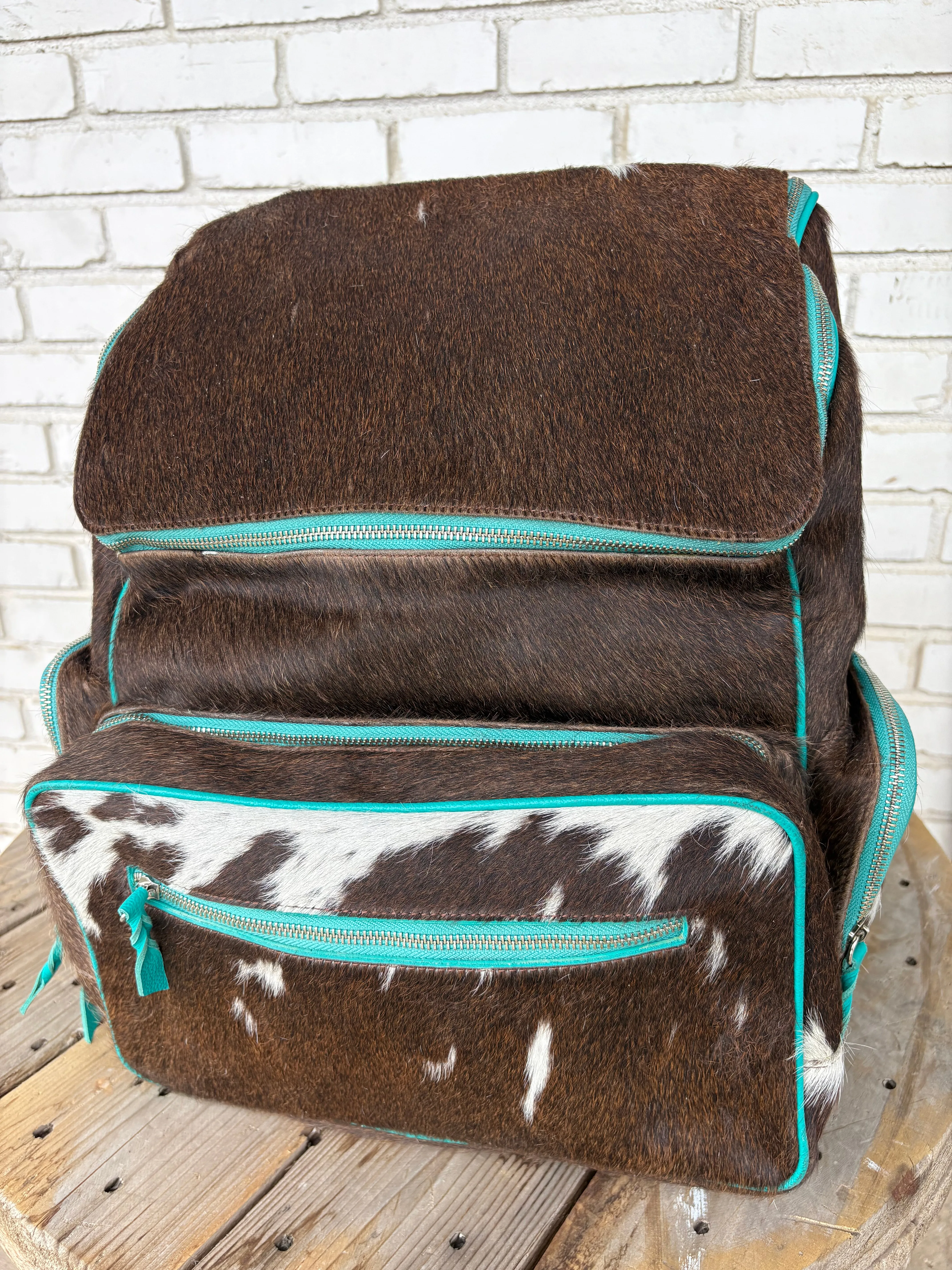 XL Cowhide   Turquoise Leather Backpack