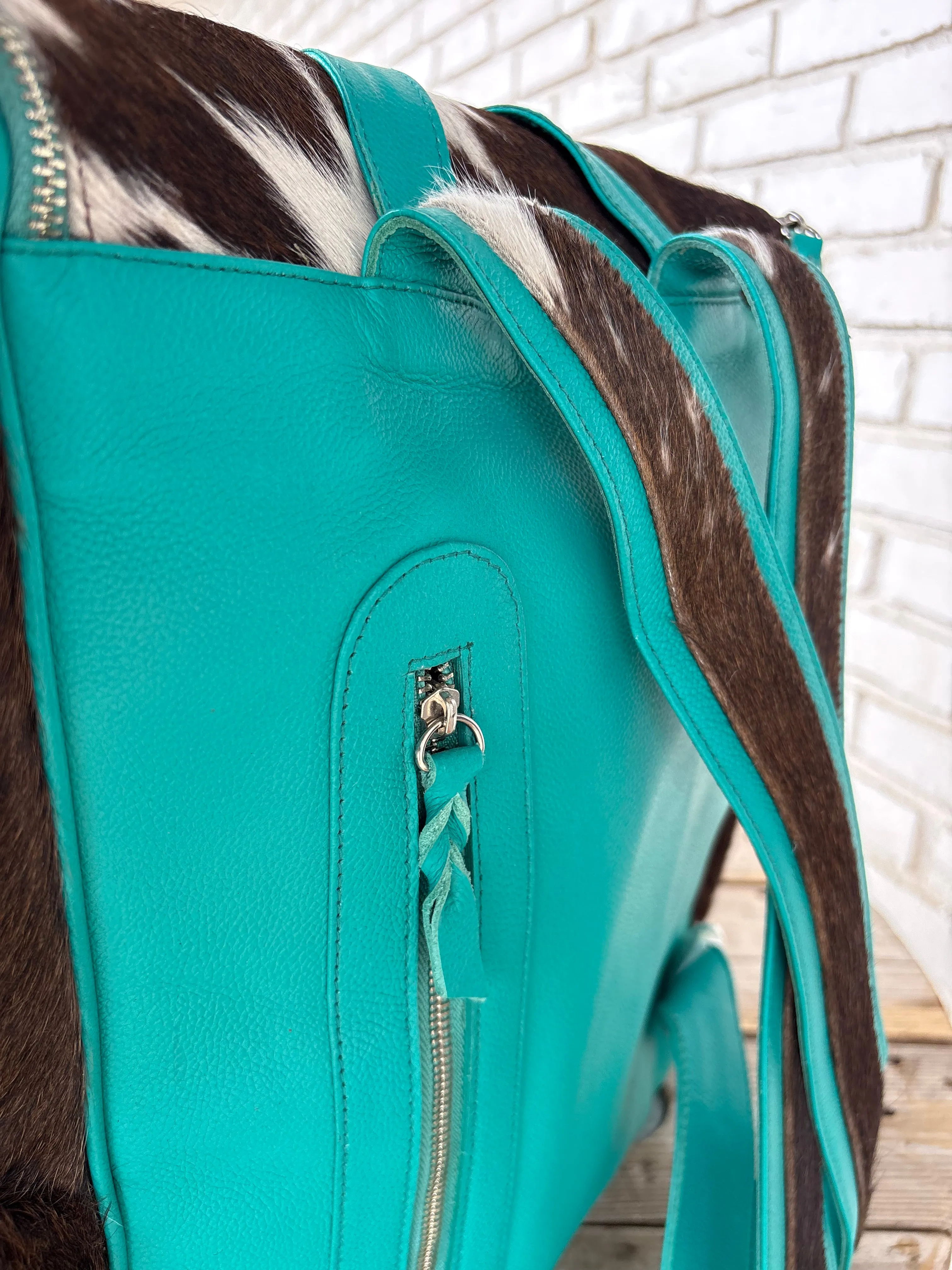XL Cowhide   Turquoise Leather Backpack