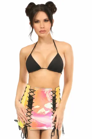 Yellow/Pink Holo Lace-Up Skirt