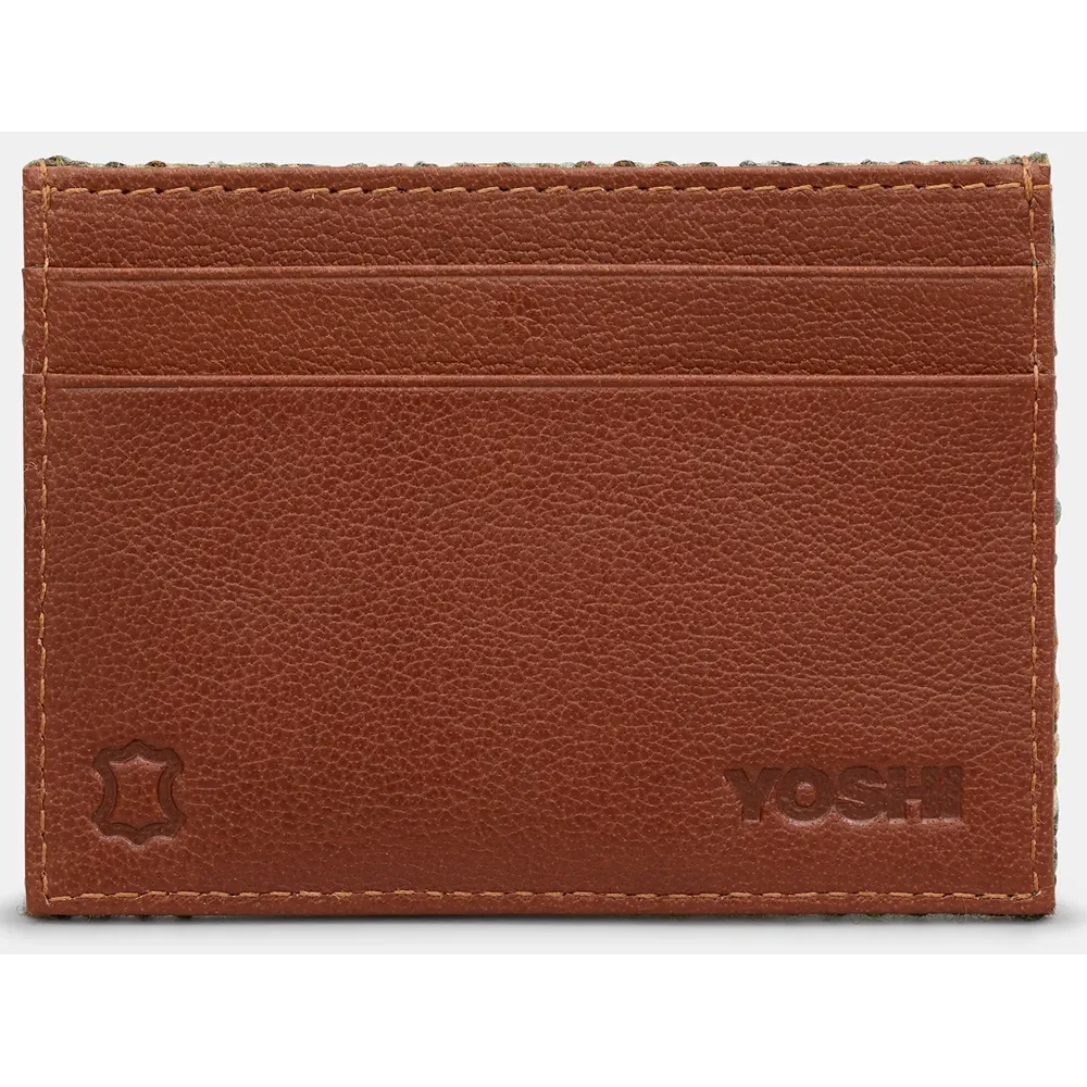 Yoshi Highland Cow Blue Harris Tweed Leather Card Holder