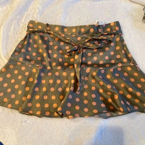 Zara high waist polka dot skort khaki tonal tie