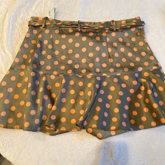 Zara high waist polka dot skort khaki tonal tie