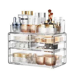 ZHIAI Stackable Organizer, Acrylic Cosmetic Organizer for Dresser, Vanity, Kitchen Cabinet, Bathroom, Under Sink, Home Organization and Storage (1 Top 5 Drawers)