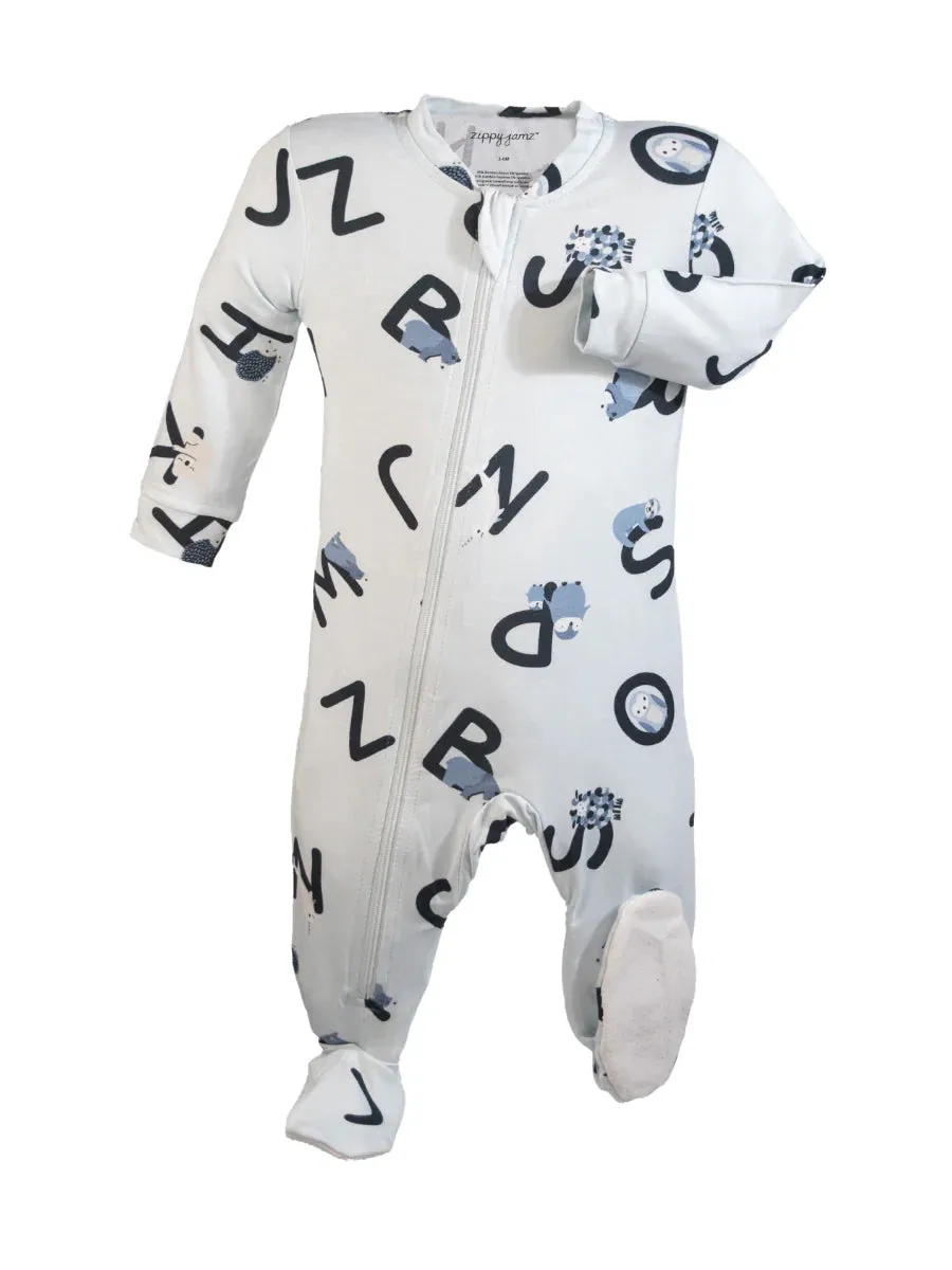 ZippyJamz - Bamboo Footed Sleeper - AlphaJamz - Blue